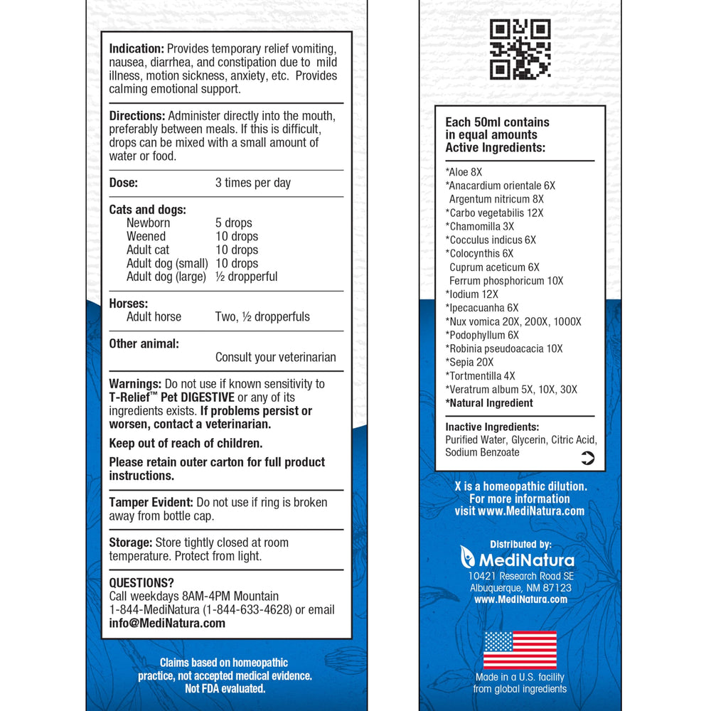 MediNatura T-Relief Drops dropper ready for precise pet dosing.