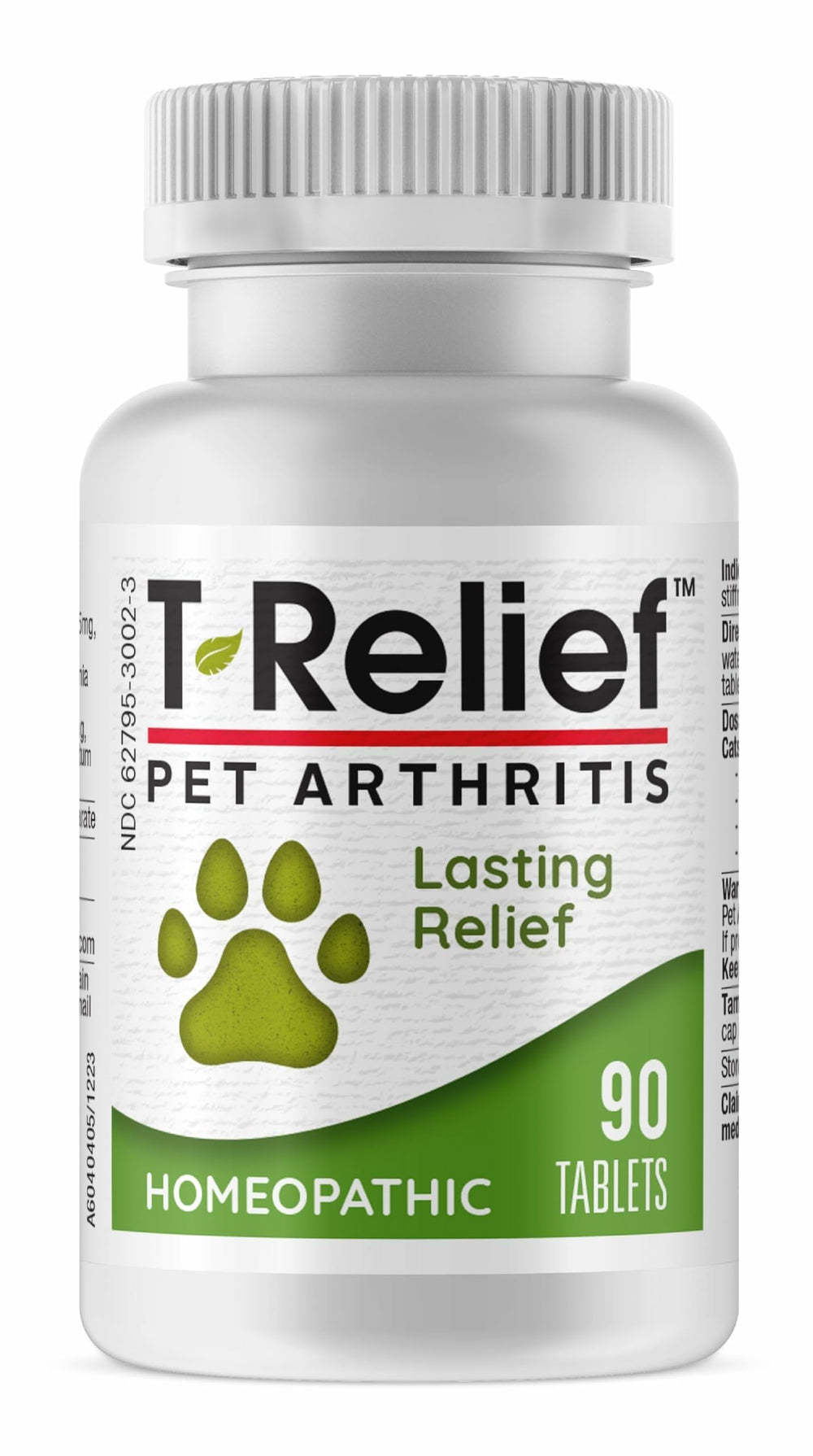 MediNatura T-Relief bottle label shows natural arthritis support for pets at home.