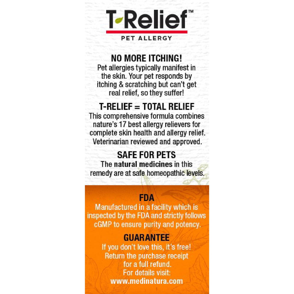 MediNatura T-Relief box showing 90 tablets for extended allergy support.