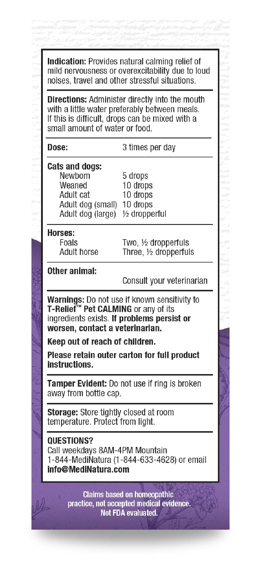MediNatura T-Relief dropper releasing calming drops for anxious pets