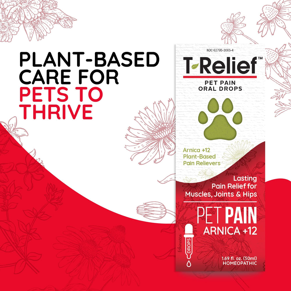 MediNatura T-Relief drops dog paw usage for relief.