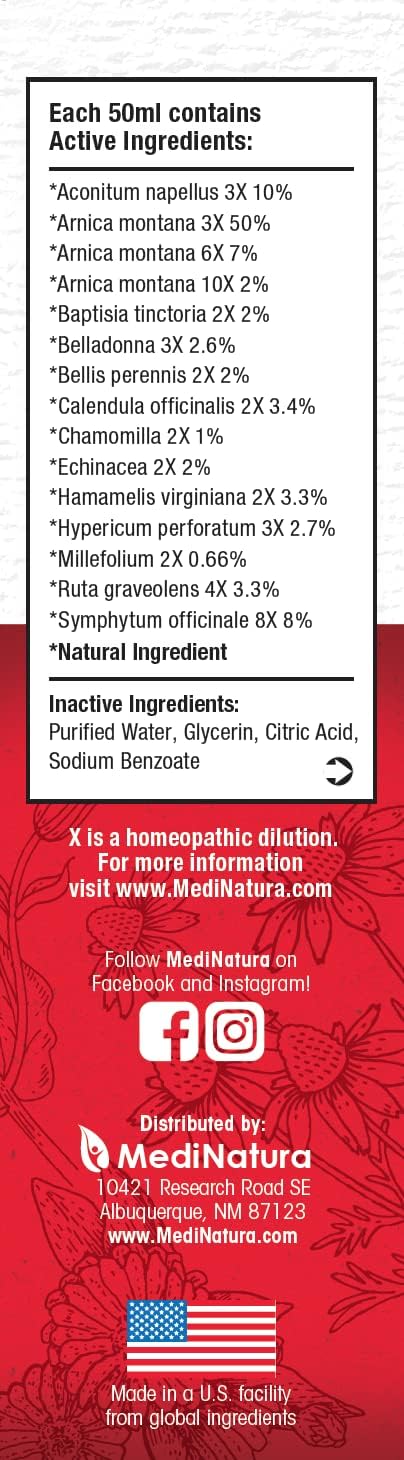 MediNatura T-Relief pet pain drops dosing guide illustration for dogs