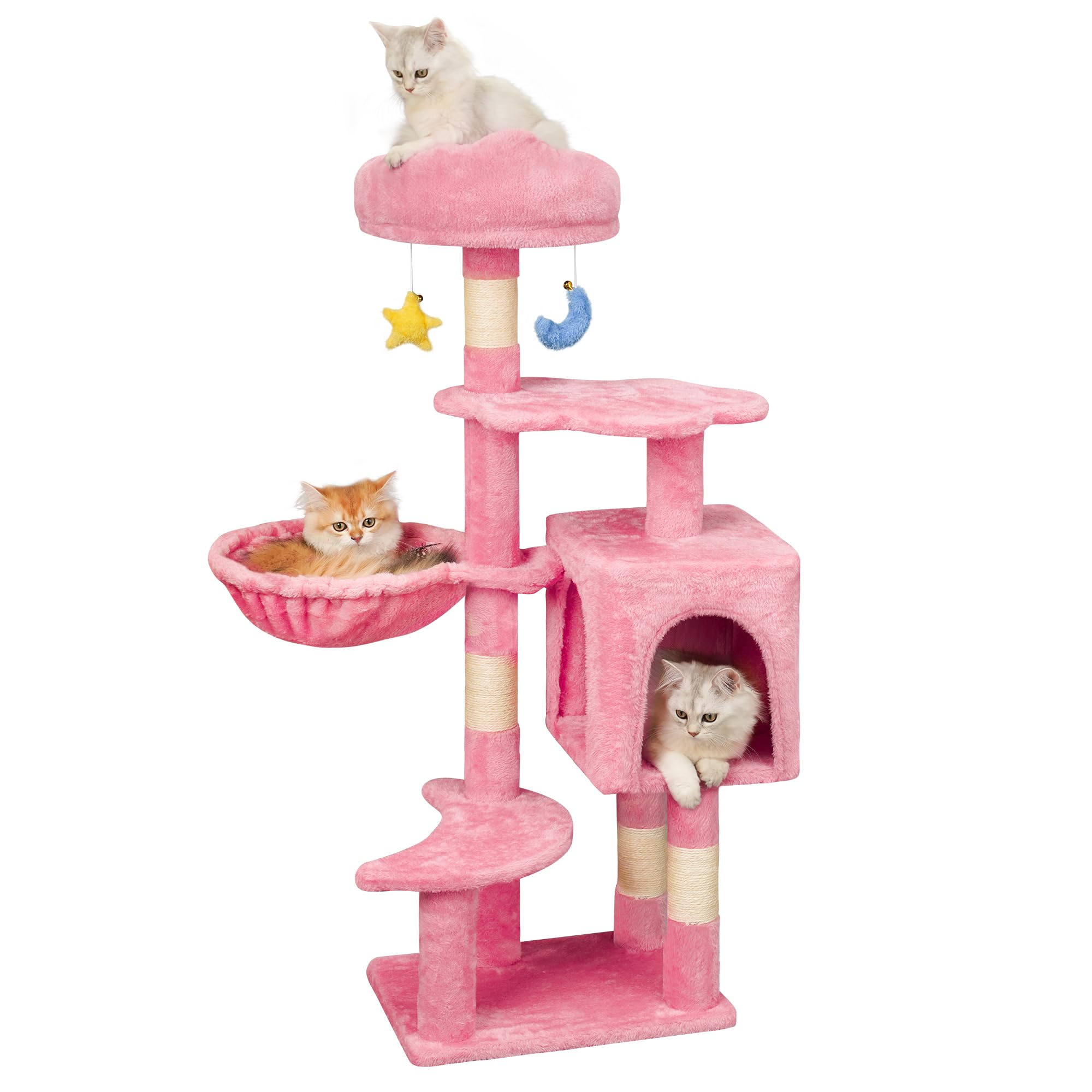Meecal 43-inch cat tree pink cloud bed provides cozy lounging for kittens and small cats