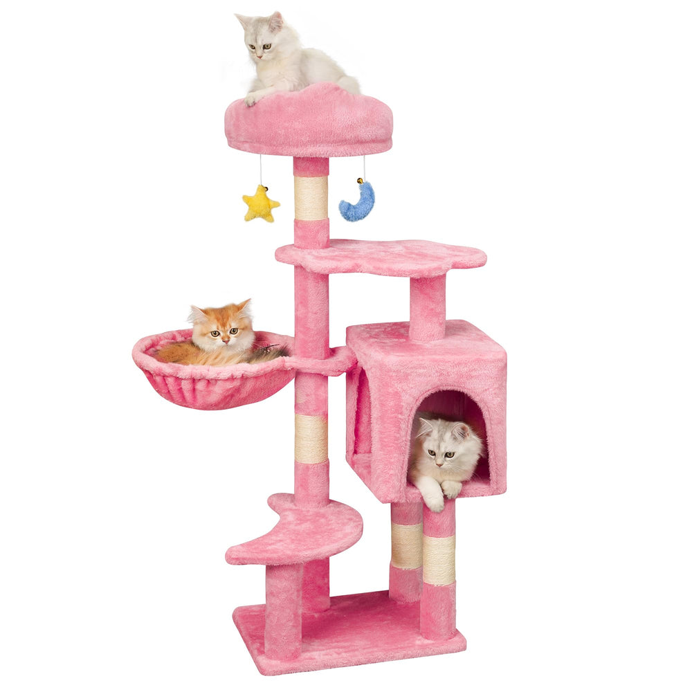 Meecal 43-inch cat tree pink cloud bed provides cozy lounging for kittens and small cats