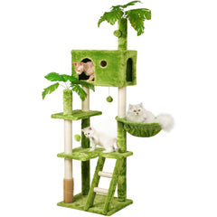 Meecal 65in tall cat tree with leaves and scratching post for elevated play and rest