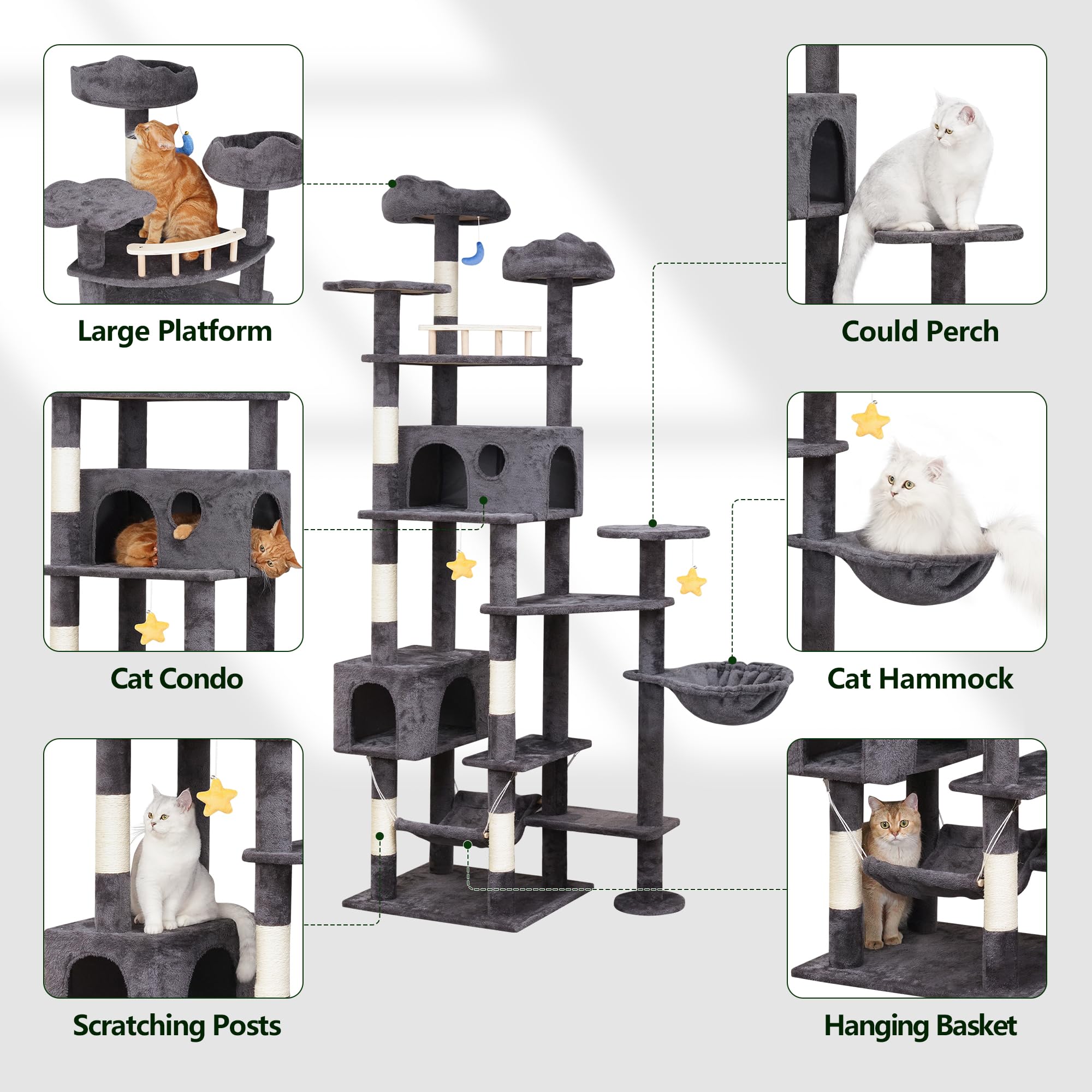 Meecal cat tree with sisal posts supports active scratching and furniture protection.