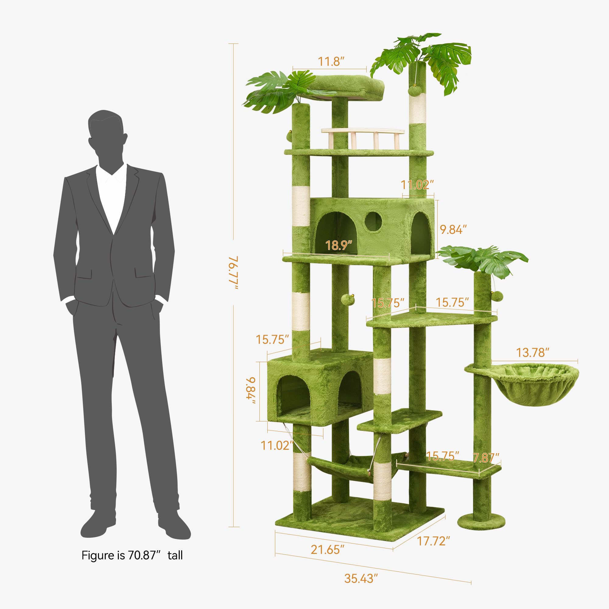 Meecal cat tower featuring two condos and soft hammocks for relaxed lounging