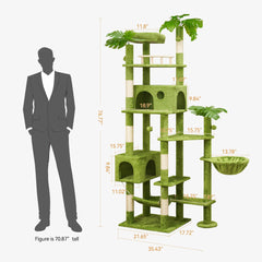 Meecal cat tower featuring two condos and soft hammocks for relaxed lounging
