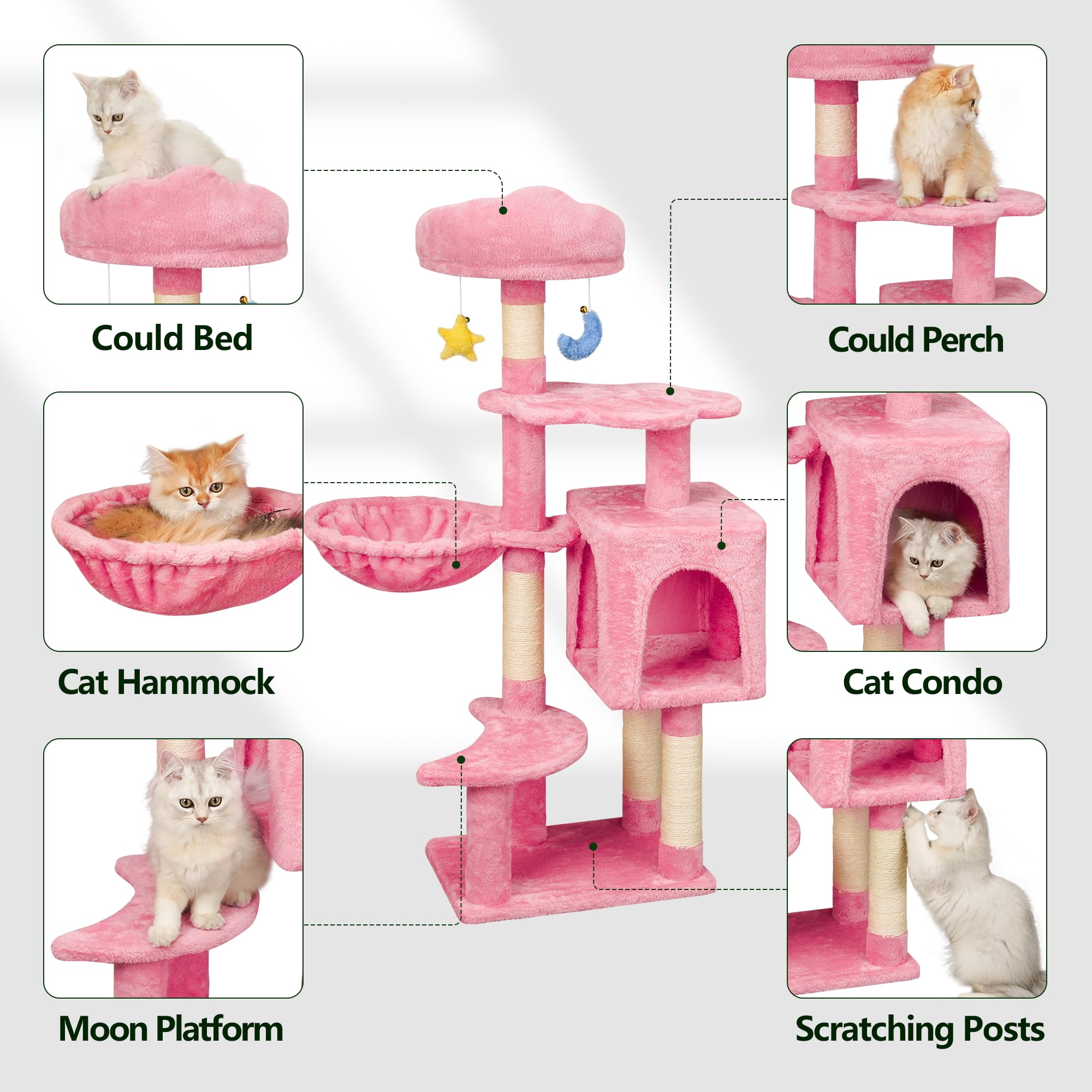 Meecal 43-inch cat tree dangling toys spark interactive play sessions
