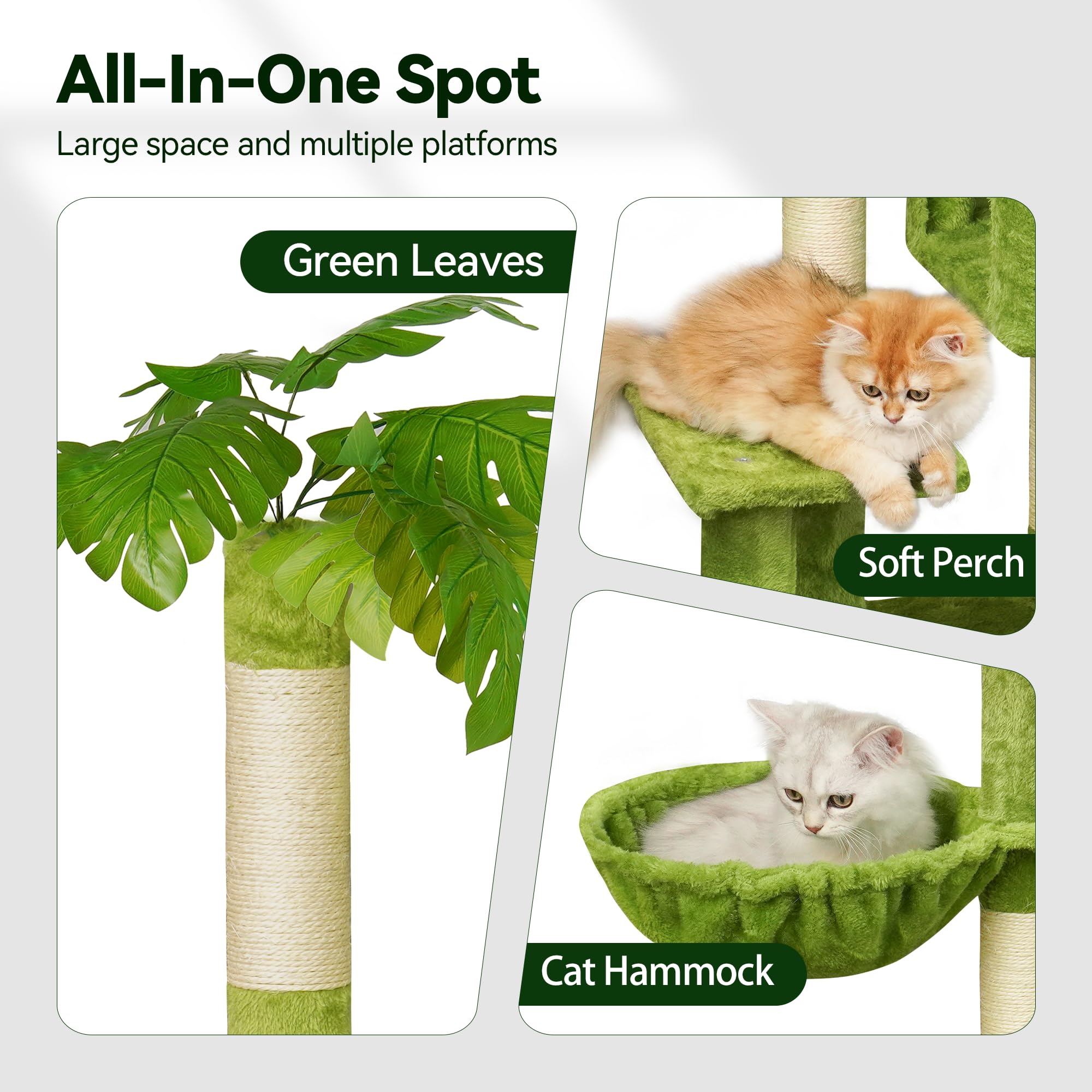 Meecal Cat Tree double condos offer private napping zones for kittens.