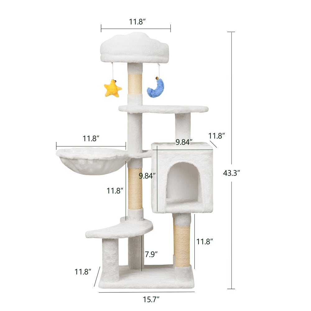Meecal cat tree doubles as condos, giving cats private rest areas.