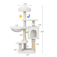 Meecal cat tree doubles as condos, giving cats private rest areas.