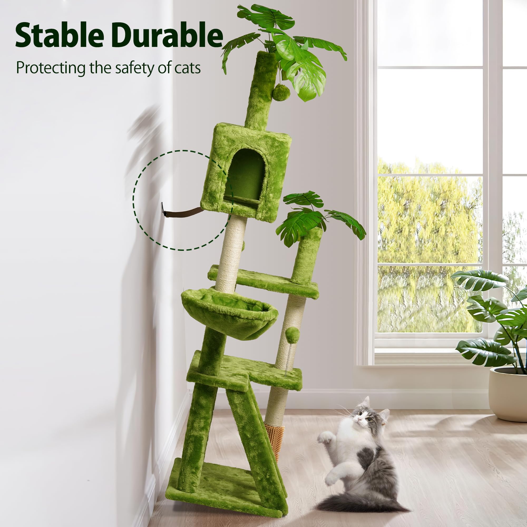 Meecal cat tree self groomer helps reduce itching and promotes grooming as cats explore