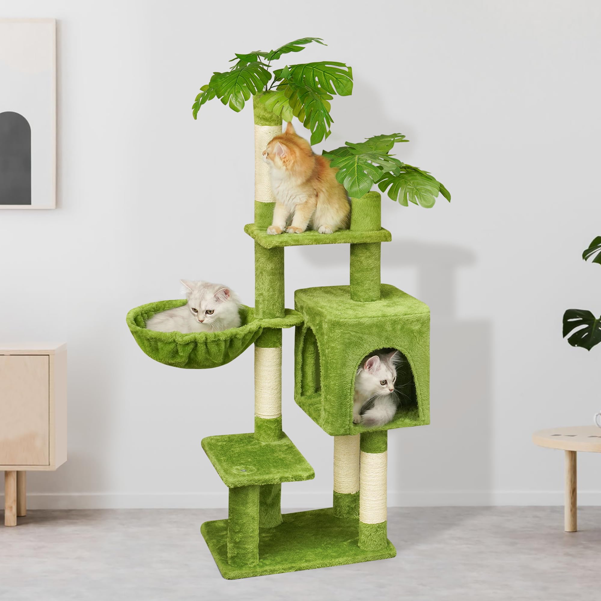 Meecal Cat Tree space-saving design maximizes vertical play without clutter.