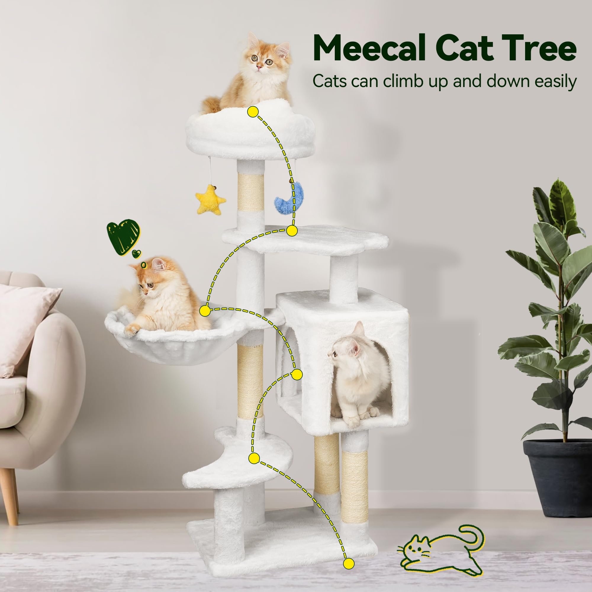 Meecal space-saving cat tree fits small rooms with vertical fun.