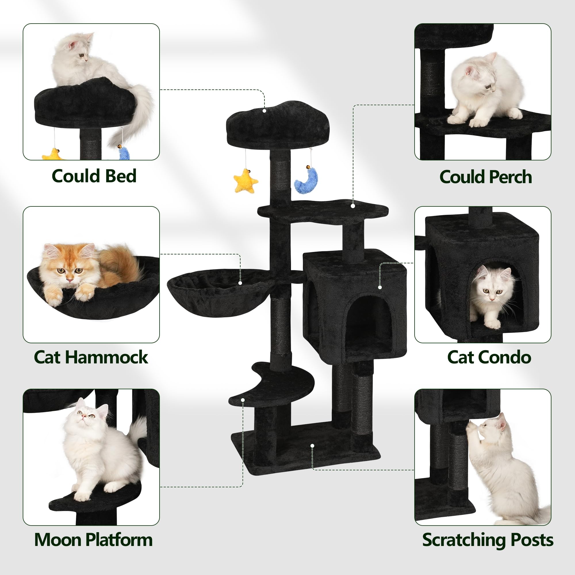 Meecal Gothic Black Cat Tree sisal posts for natural scratching