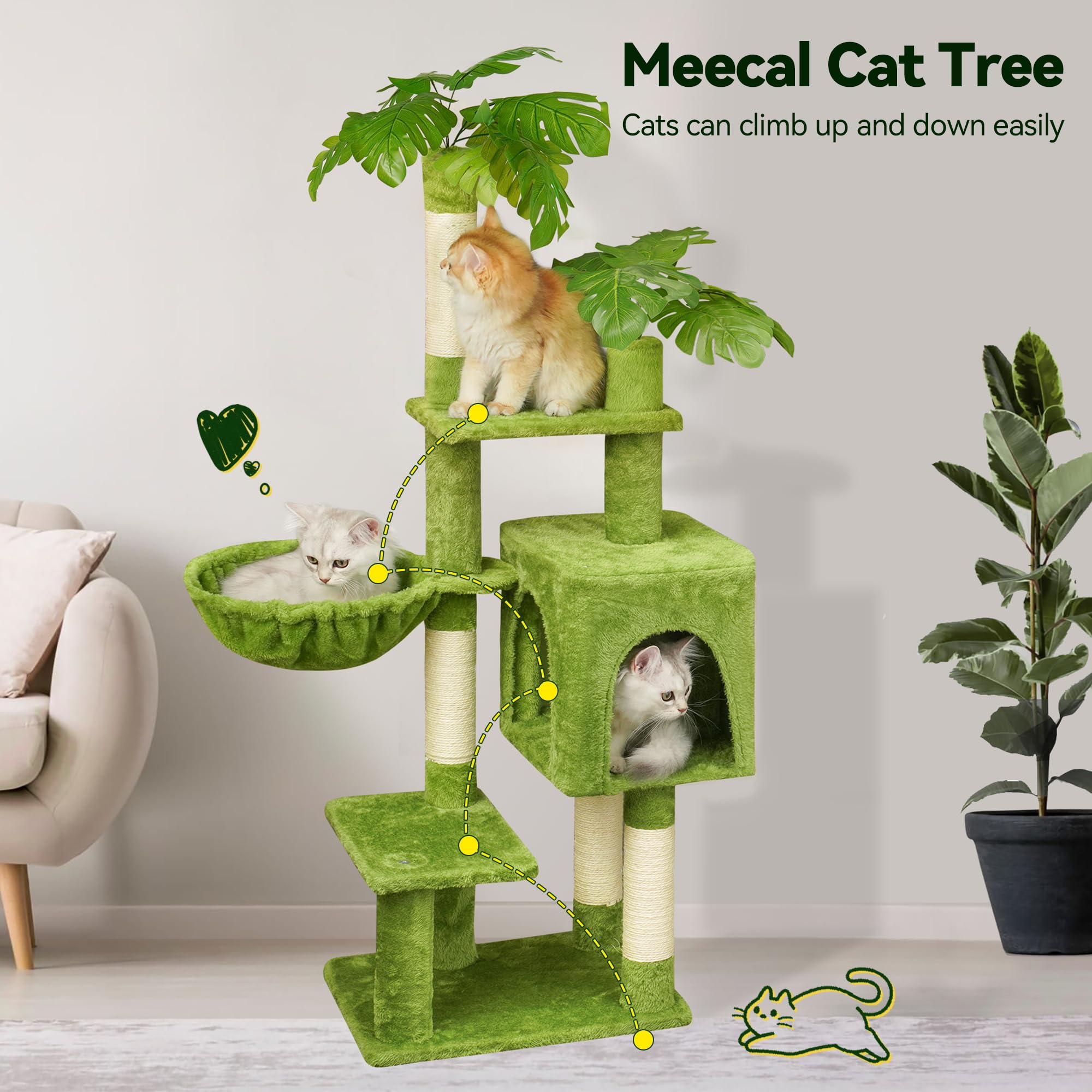 Meecal Green Tall Cat Tree easy-clean tips help with fur removal.