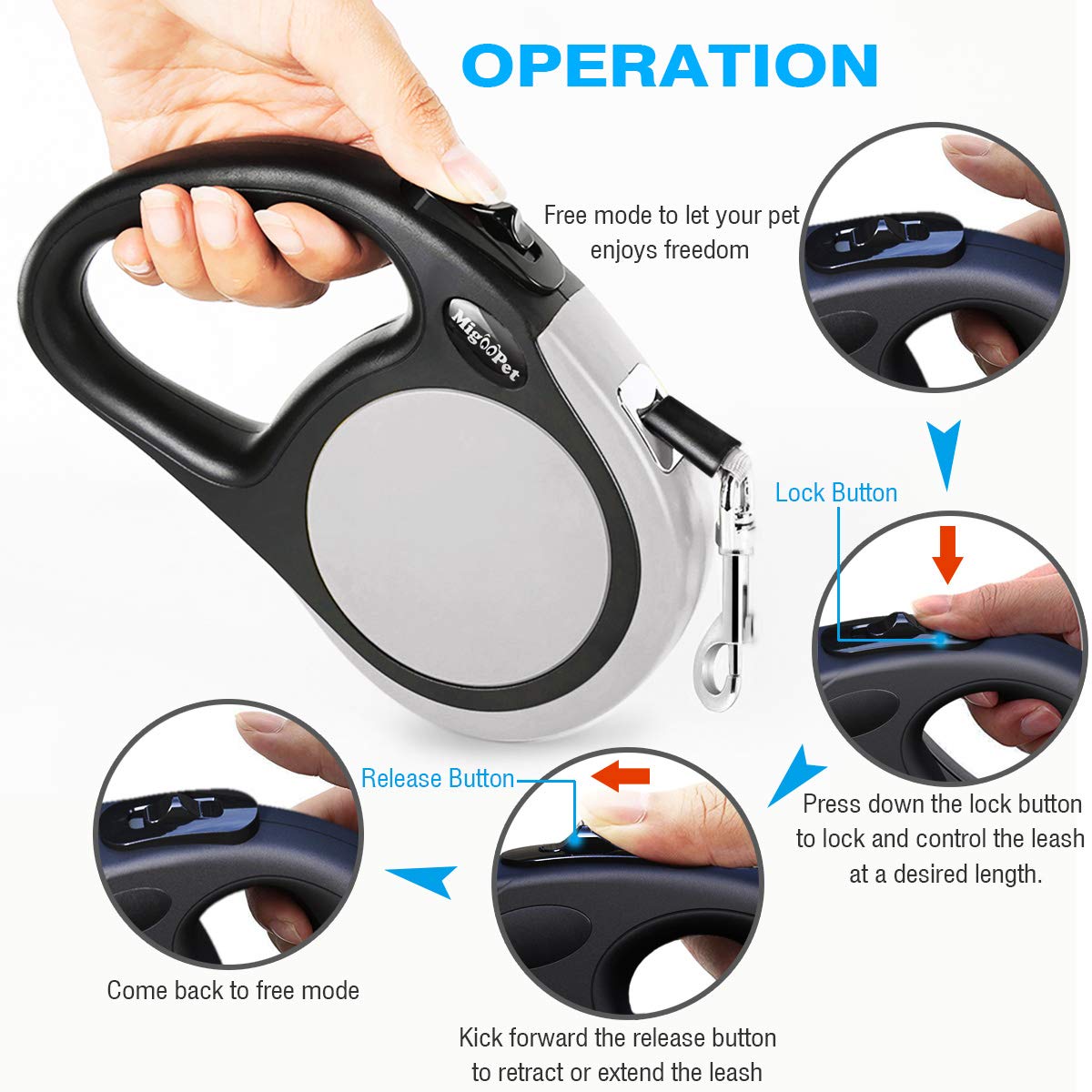 Meegood ergonomic handle minimizes hand strain on extended walks.