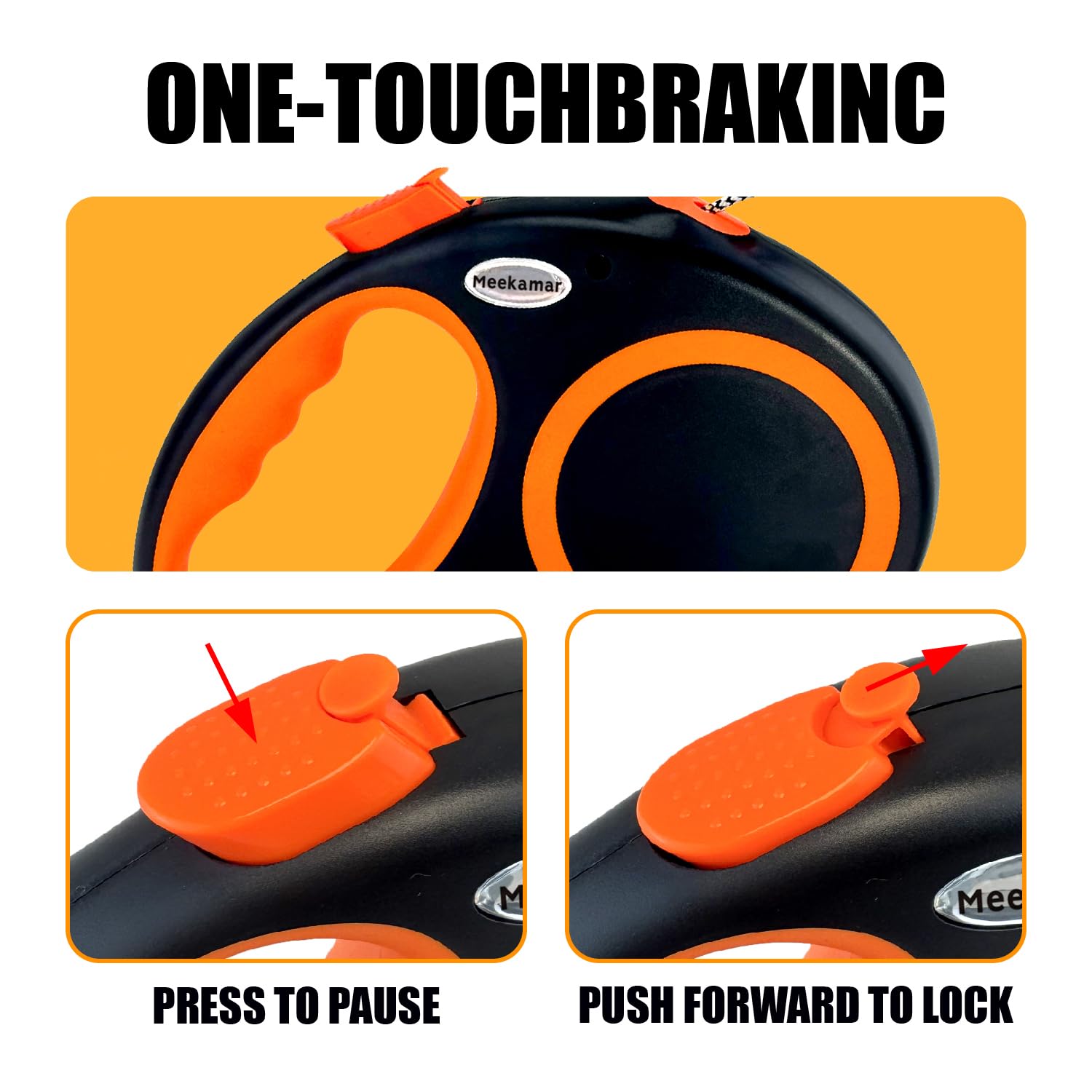 Meekamar leash brake system securely locks at any length for precise control.