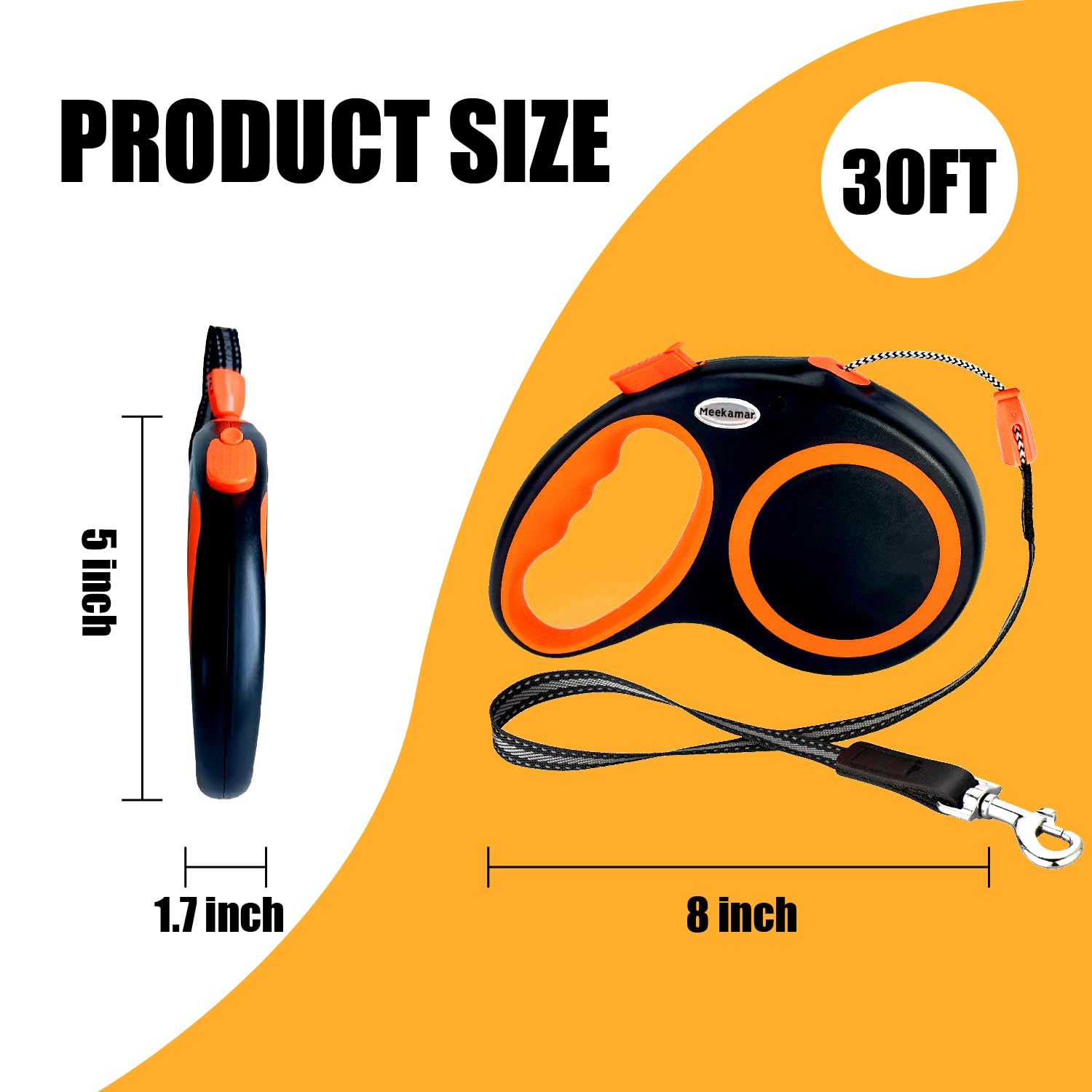 Meekamar retractable leash with non-slip handle for comfortable grip on long outings.