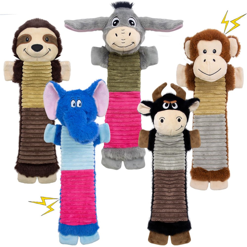 Meetyooo 5-pack dog toy donkey for engaging squeaky play.