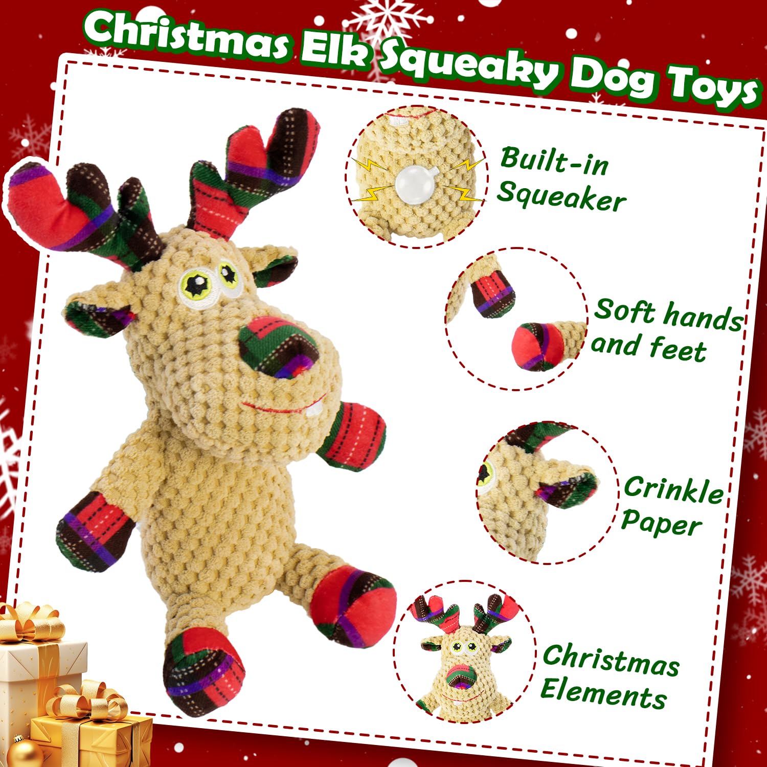 MeetYooo Christmas Elk dog toy ears-crinkle for exciting rustle and enrichment