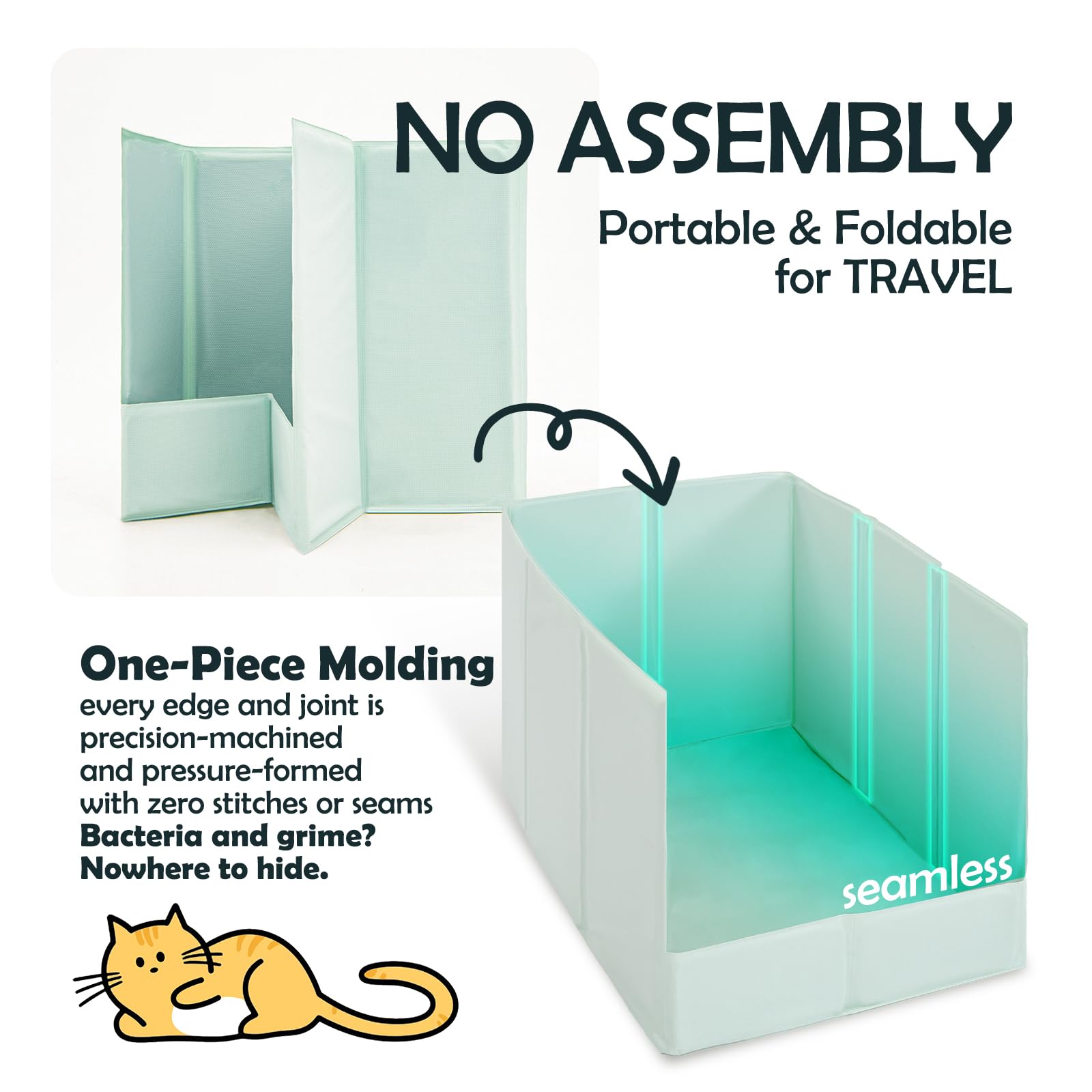 MEEXPAWS cat litter enclosure enables instant setup with no assembly required.