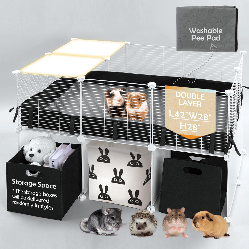 MEEXPAWS guinea pig cage panel-assembly shows sturdy coated steel for secure play.