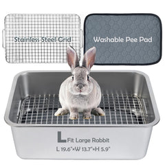 MEEXPAWS rabbit litter box top view in stainless steel for easy cleaning