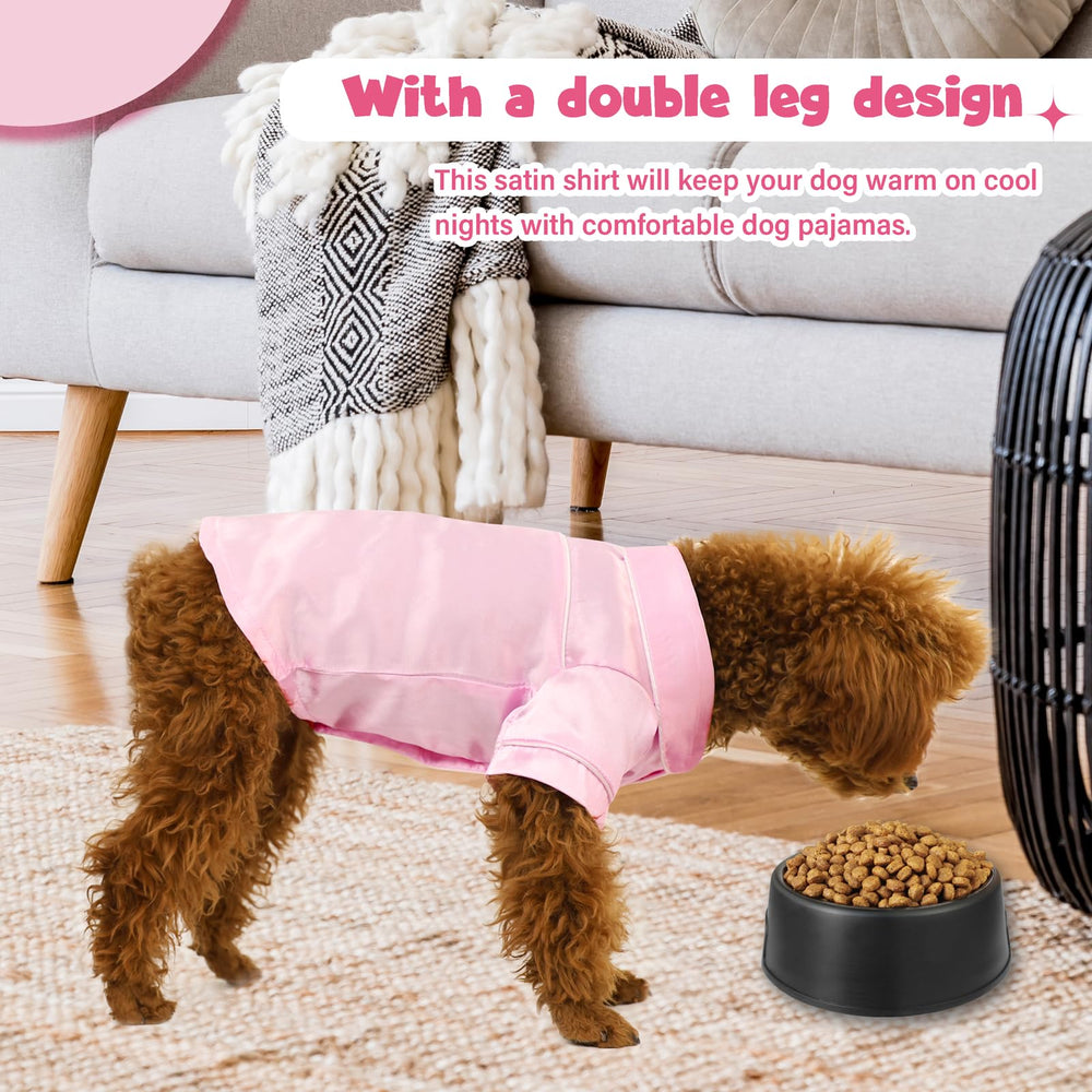 Meeyi dog silk pajamas pink L back view warmth for outings