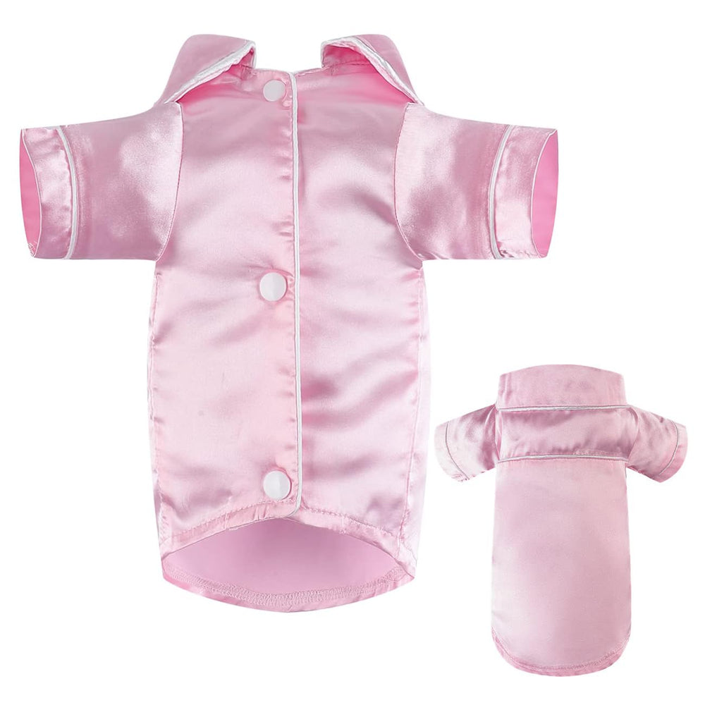 MEEYI dog silk pajamas pink XS, front view showing elegant lapel design