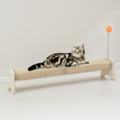 Meeyoview 30in horizontal scratcher on floor for comfortable scratching and stretching.