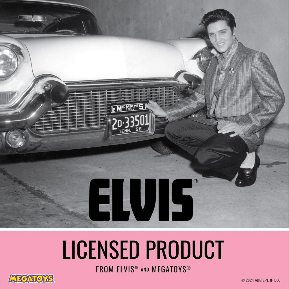 Megatoys Elvis Plush Closeup Fabric highlights soft, velvet-like pink upholstery.