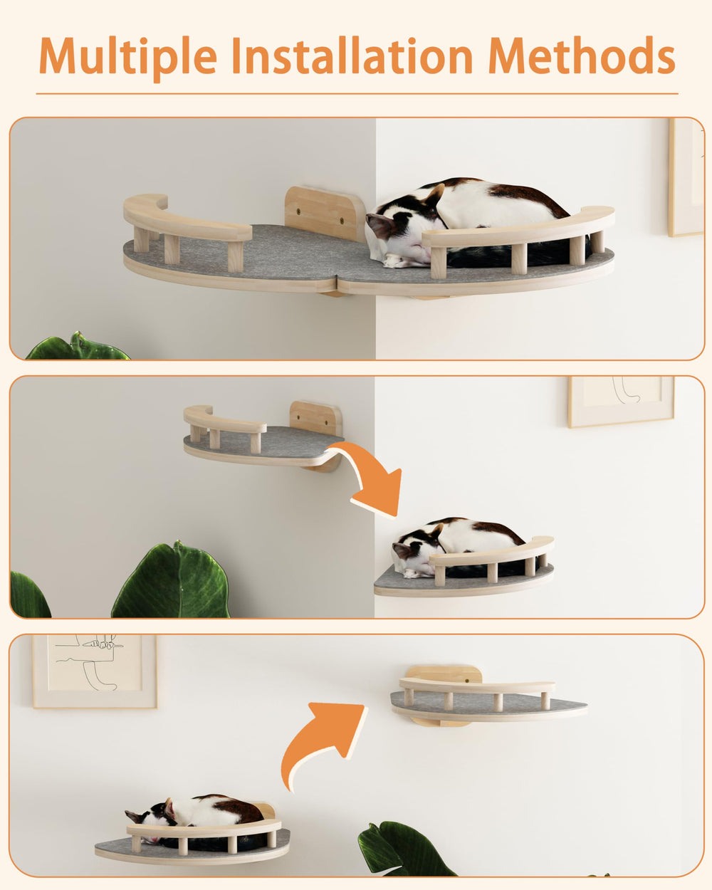 Megidok Modern Cat Wall Shelves perch-1 offers a roomy perch for attentive cat watching.