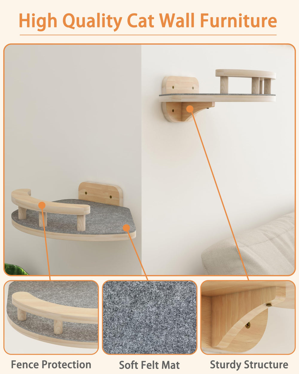Megidok Modern Cat Wall Shelves two-rooms-view lets cats observe from multiple angles.
