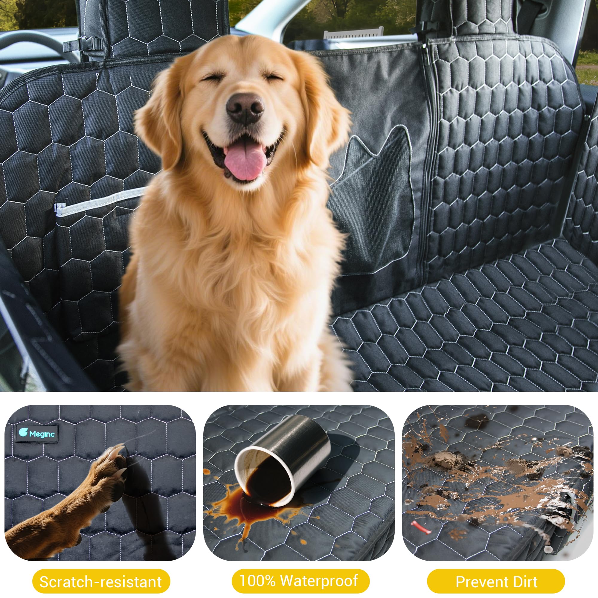 Meginc dog seat cover wipes clean easily and resists odors in heat.
