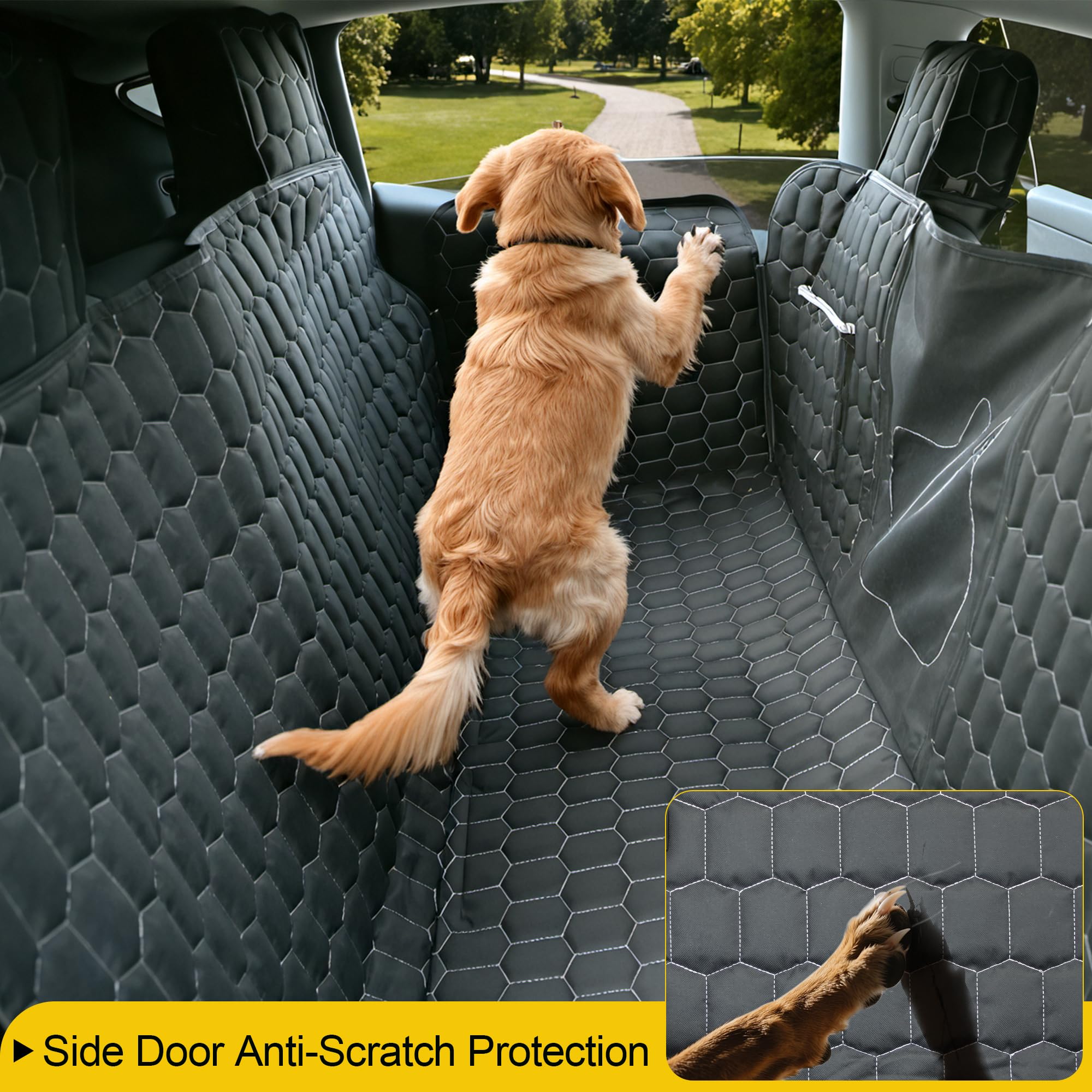 Meginc dog seat cover side flaps keep dogs contained and protect door panels.