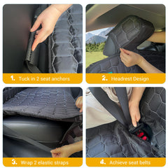 Meginc model 3 seat cover with seatbelt openings for easy buckling.