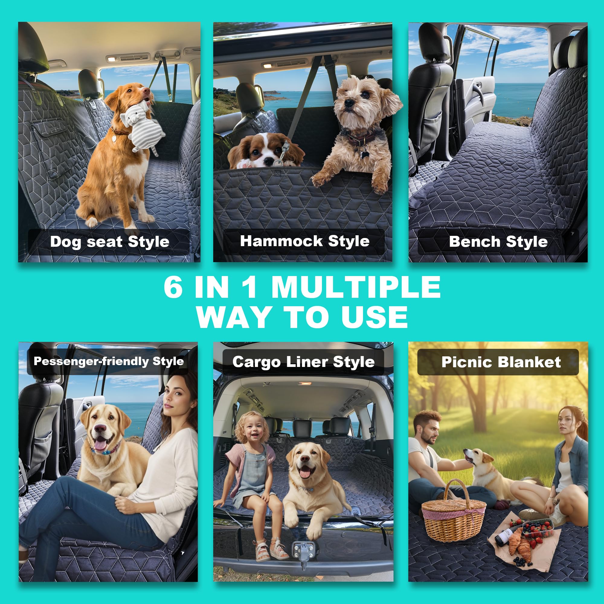 Meginc dog seat cover non-slip back with anchors stays in place