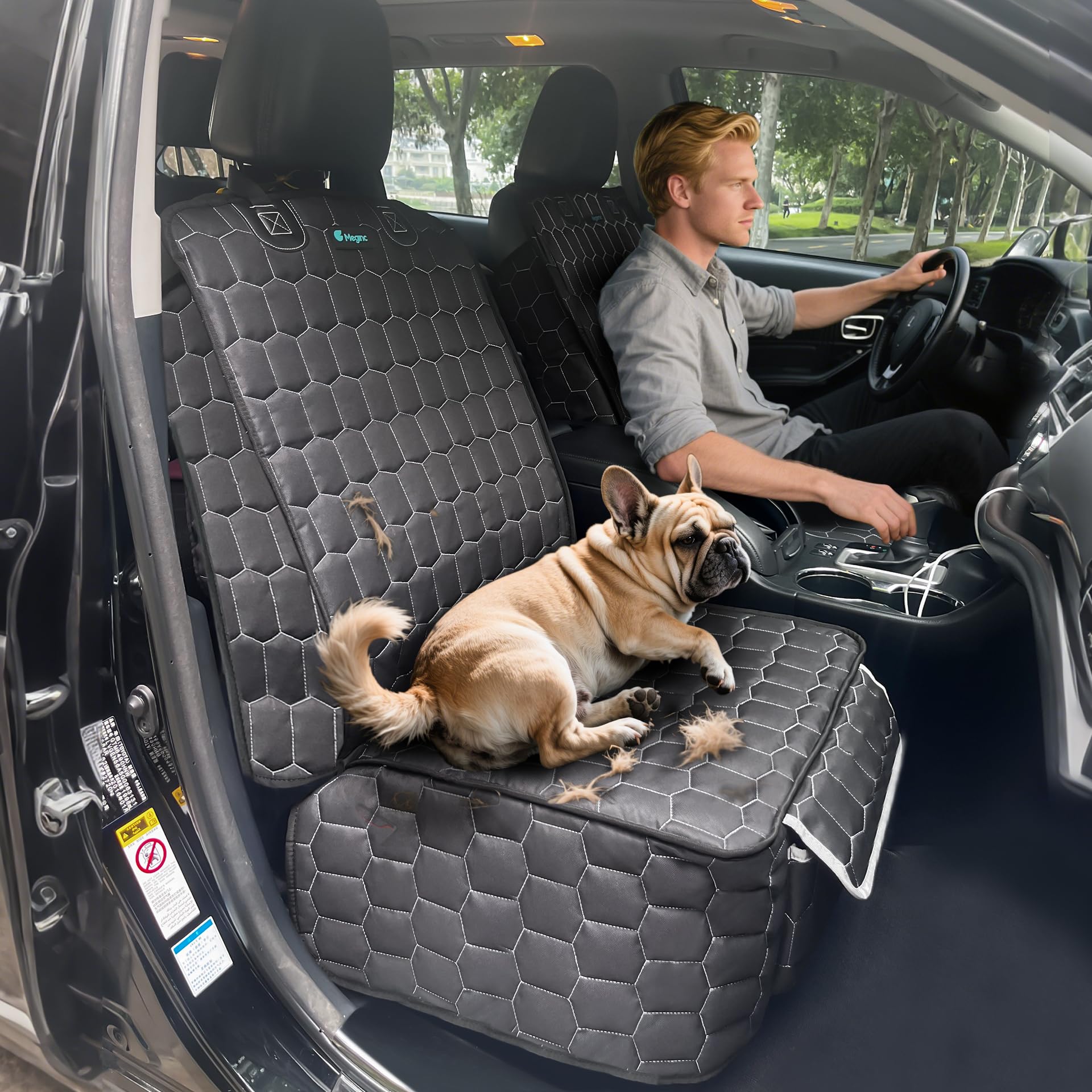 Meginc front seat cover with anti-slip backing stays secure on seats