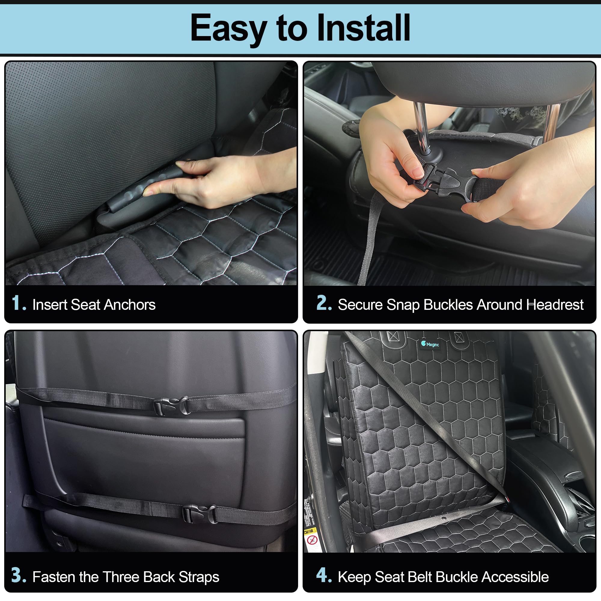 Meginc front seat cover easy-install with adjustable straps for quick setup