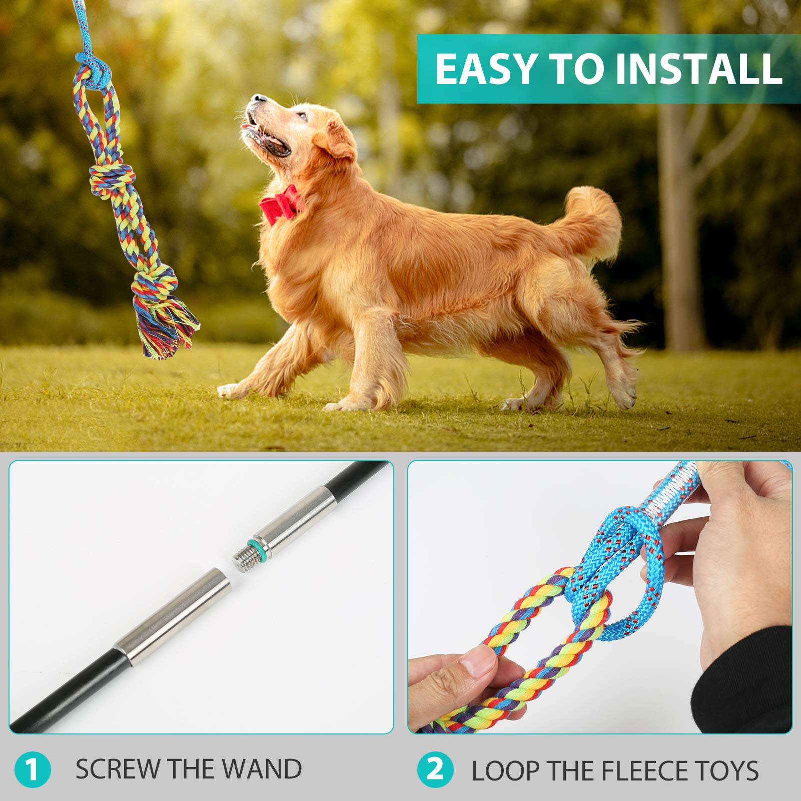 Meieke Flirt Pole non-slip handle held during play for comfort.