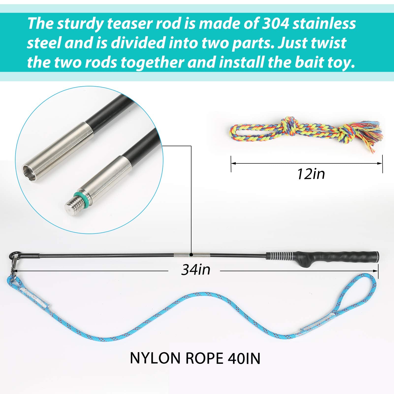 Close-up of Meieke Flirt Pole stainless steel rod showing durability.