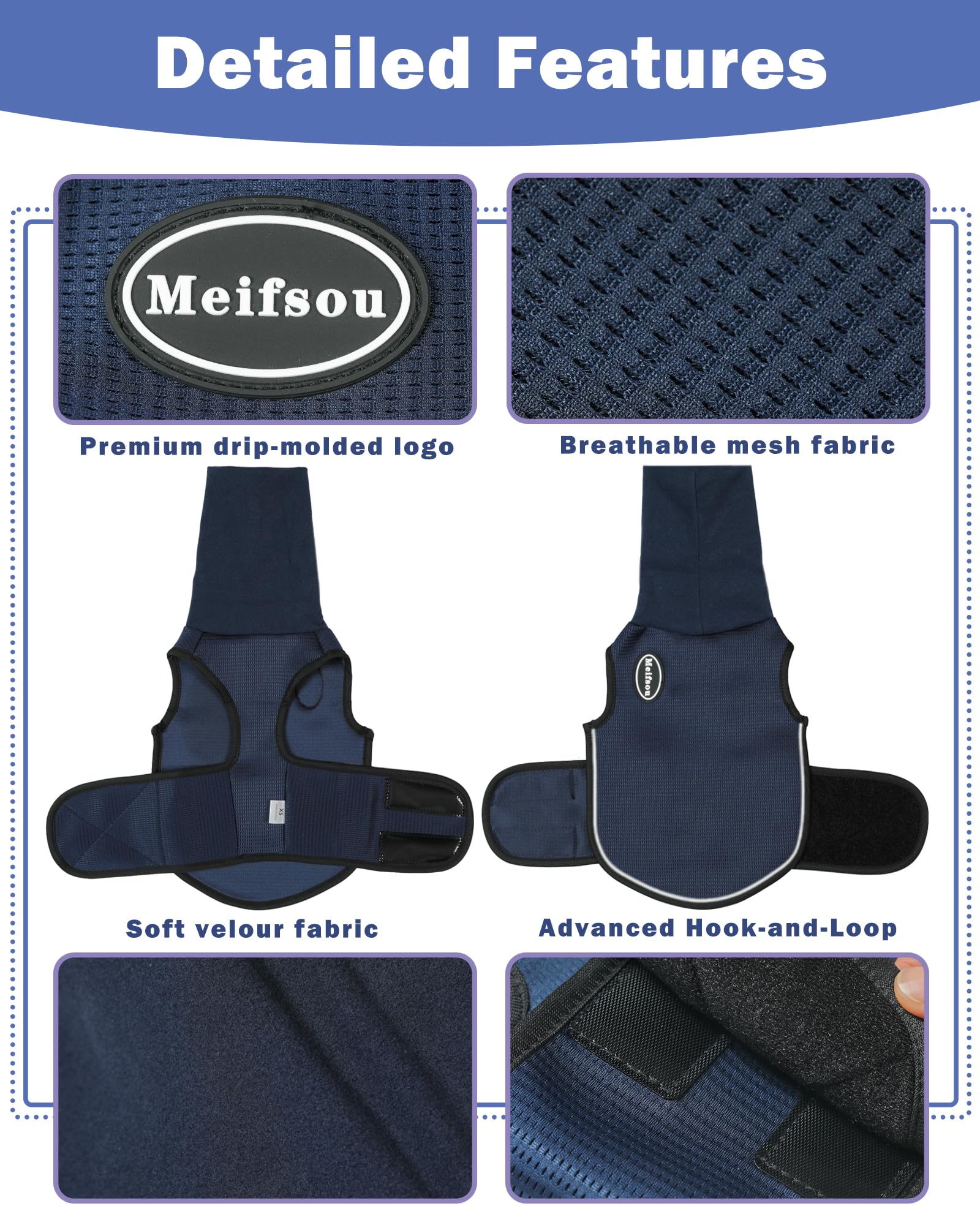 Meifsou dog anxiety vest with hood back view for secure coverage during storms.