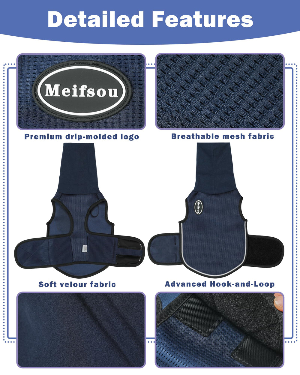 Meifsou dog anxiety vest with hood back view for secure coverage during storms.
