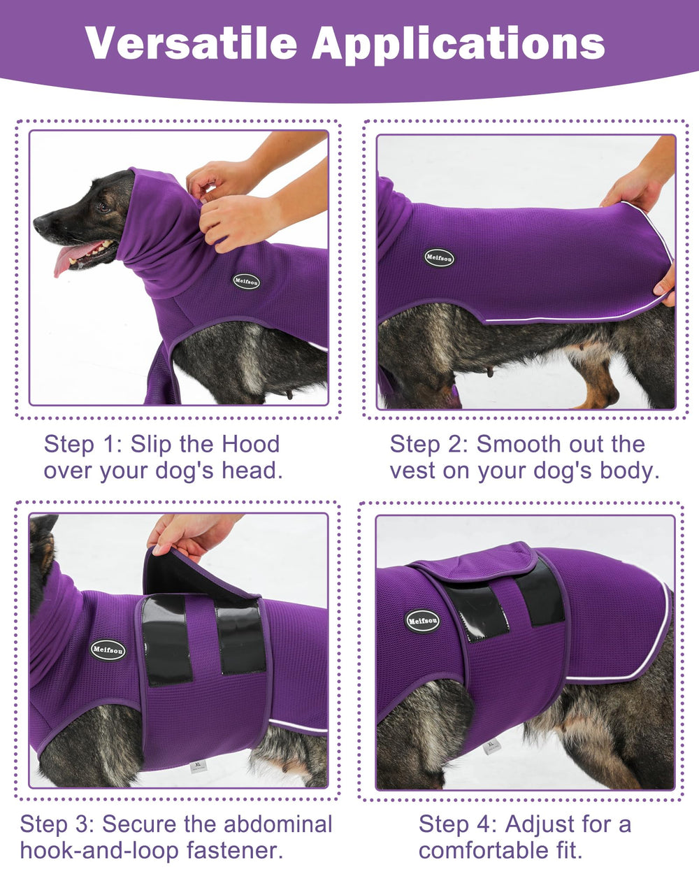 Meifsou dog anxiety vest material closeup highlights breathable mesh for airflow.
