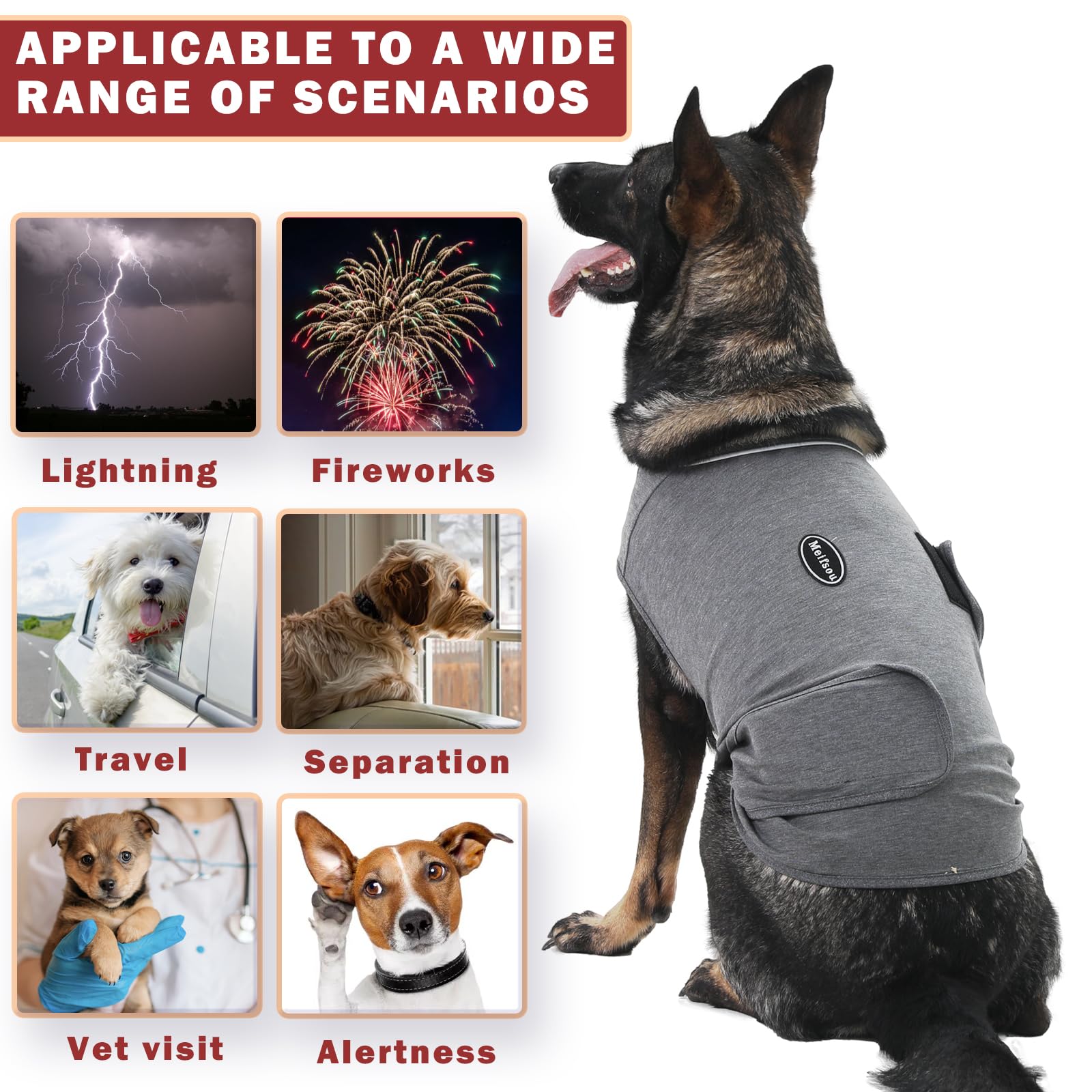 Meifsou Dog Anxiety Vest velcro-close demonstrates quiet fastening for less-stress dressing