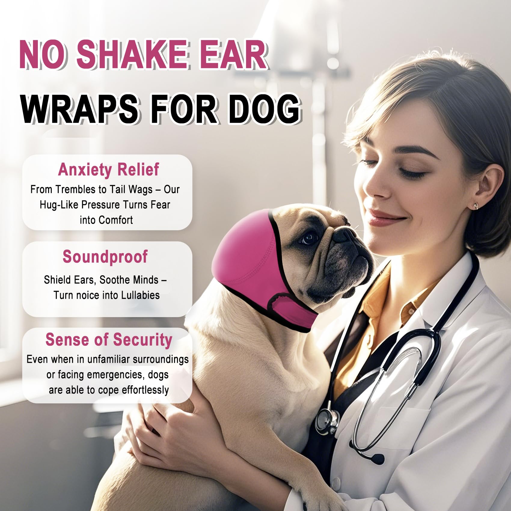 Meifsou Rose Red Dog Head Wrap enhances style while calming anxious dogs.
