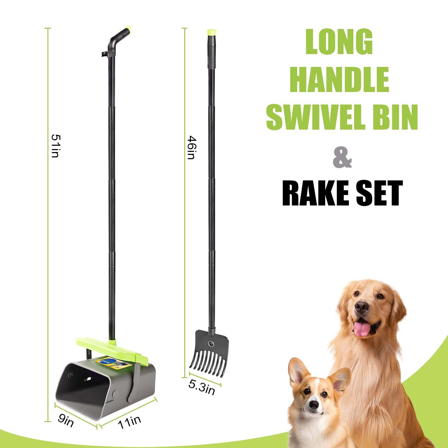 Meijubol pooper scooper rake attachment for fast waste pickup on lawns