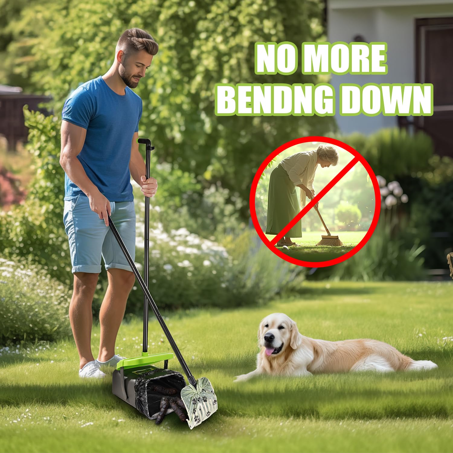 Meijubol yard cleanup kit in action for pet waste removal.